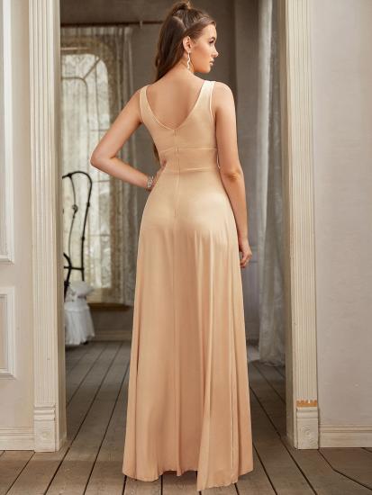 Burgundy Deep V-neck Sleeveless High split Prom Dress Empire Bridesmaid Dress_34