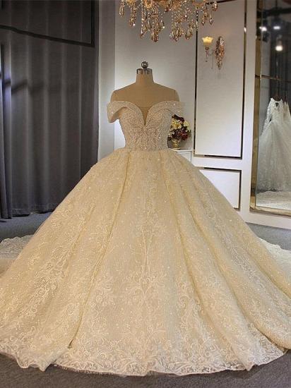 Luxury Sequins Off The Shoulder Wedding Dresses | Lace Pleated Ball Gown Bridal Gowns