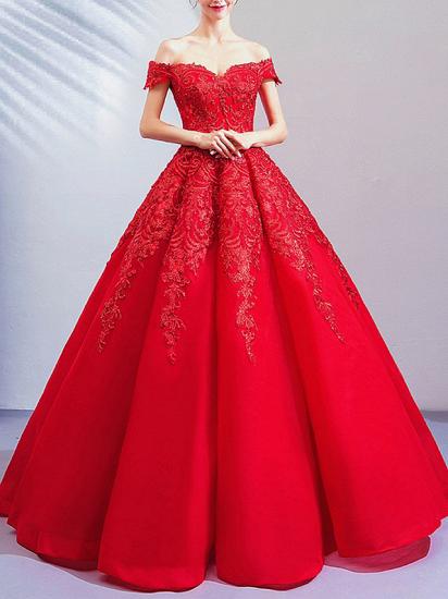 Romantic Plus Size Ball Gown Wedding Dresses Off Shoulder Lace Cap Sleeve Bridal Gowns Online_2
