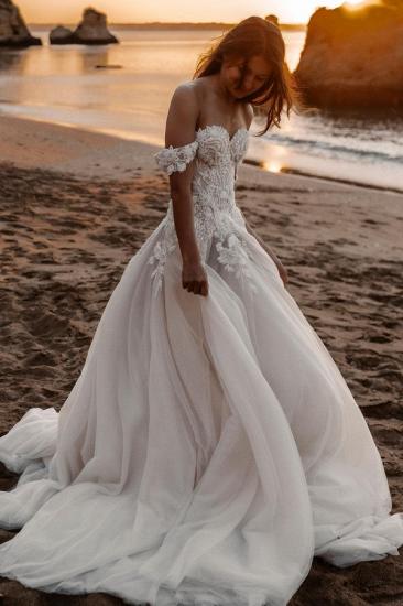 A Line Floor Length boho Heart Neck Wedding Dress | Boho wedding dresses with lace