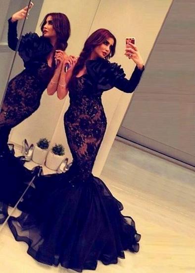 Haifa Wehbe Evening Gowns Black One Shoulder Beaded Ruffles Train Arabic Pageant Dresses_2