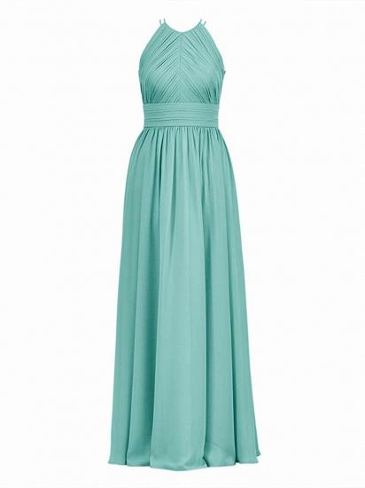 Long Sleeveless Green Pleated Chiffon Bridesmaid Dress_3