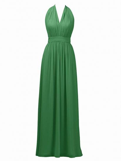 Grünes, langes Chiffon-Maxi-Brautjungfernkleid mit V-Ausschnitt