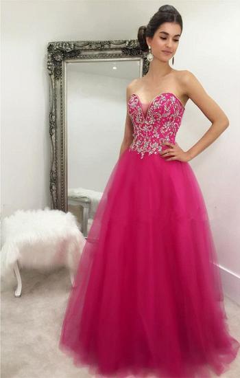 Sweetheart Hot Pink 2022 Prom Dresses Sexy Sleeveless Tulle Beads Sequins Fuchsia Evening Gown_2