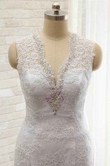 TsClothzone Chic Mermaid V-Neck Lace Wedding Dress Appliques Sleeveless Beadings Bridal Gowns On Sale_5