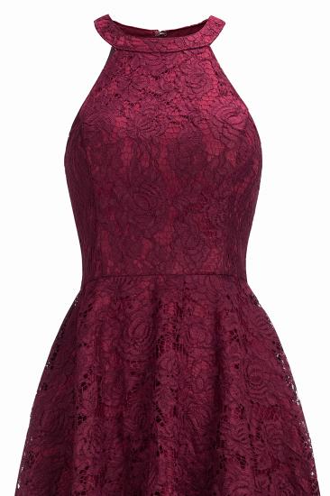 Halter Sleeveless Sheath Asymmetrical Burgundy Lace Dresses_9