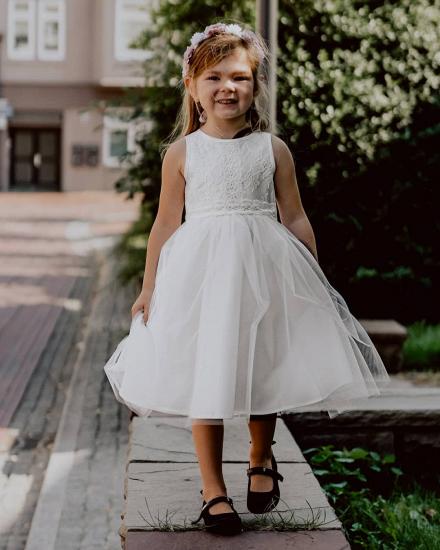 Cute Puffy Tulle Long Flower Girl Dresses | White Lace Little Girls Pageant Dresses with Belt_2