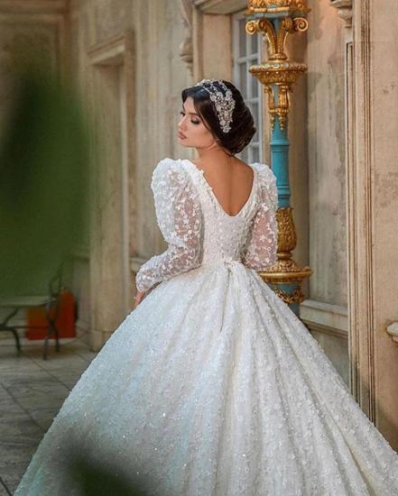 Glamorous V-Neck Long Sleeves A-line Princess Bridal Dress with Sweep Train_6