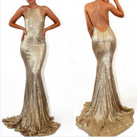 Sleeveless Halter Cheap Formal Dress Mermaid Sweep-Train Stunning Sequined Prom Dress 2022_2