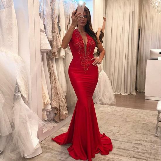 Red V-Neck Sexy Evening Dresses | Long Sleeveless Cheap Prom Dresses 2022_3