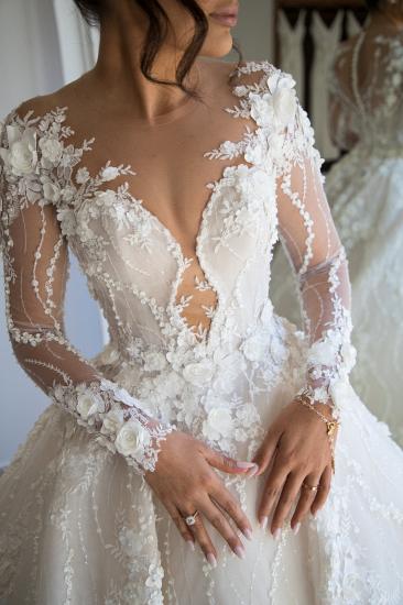 Exquisite Long Sleeve Appliques Sheer Tulle A-line Bridal Gowns_3
