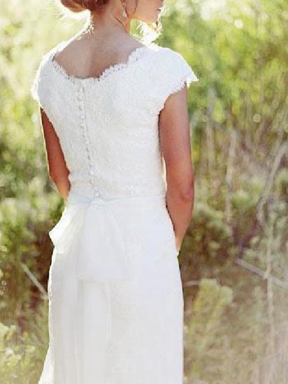 Country A-Line Wedding Dresses V-Neck Lace Tulle Cap Sleeve Plus Size Bridal Gowns with Sweep Train_2