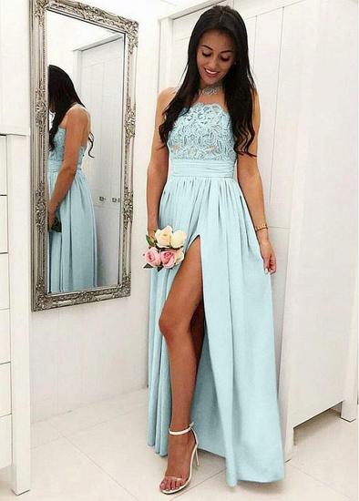 Shop Cheap Chiffon Jewel Blue A-line Bridesmaid Dresses With Lace Appliques_2