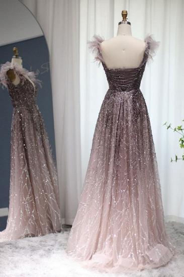 Luxury Glitter Sequins Aline Evening Party Dress V-Neck Fur Floor-Length Formal Dresses_7