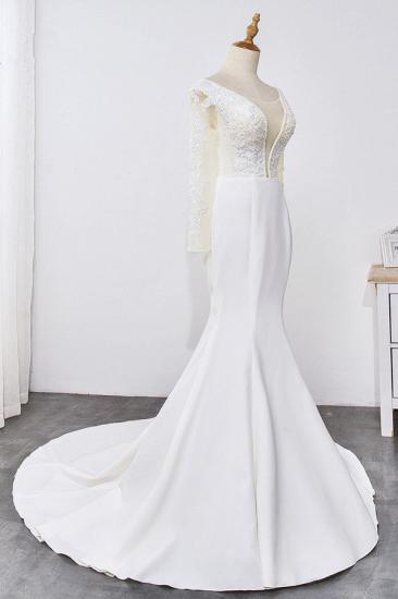 TsClothzone Einfaches Satin-Meerjungfrau-Juwel-Hochzeitskleid Tüll-Spitze mit langen Ärmeln Brautkleider im Angebot_5