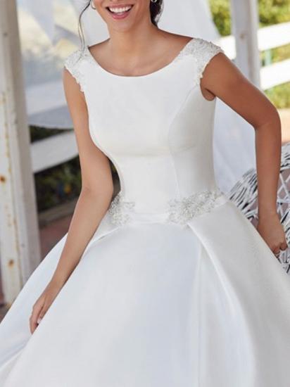 Simple A-Line Wedding Dress Jewel Satin Sleeveless Bridal Gowns Sweep Train_3