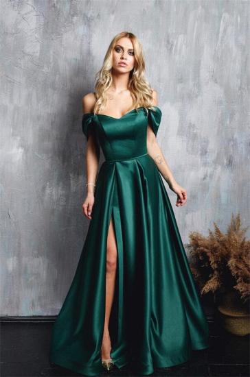 Charming Green Off the Shoulder Strapless Stretch Satin A-line Floor Length Prom Dress_1