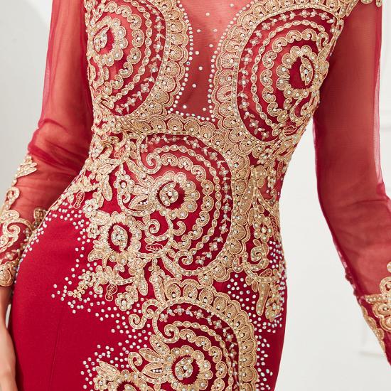 Harley | Luxury Illusion neck Long Sleeves Prom Dress with Sparkling Gold Lace Appliques_16