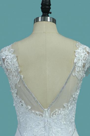 TsClothzone Chic Satin Jewel Lace Wedding Dress Cap Sleeves Beadings Mermaid Bridal Gowns On Sale_5