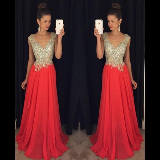 Crystal Plunging Neck Backless Evening Gown New Arrival Short Sleeve Beading Prom Dress_3