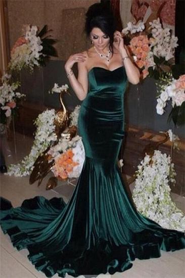 Strapless Dark Green Velvet Evening Dress Sexy Mermaid Open Back Elegant Prom Dress