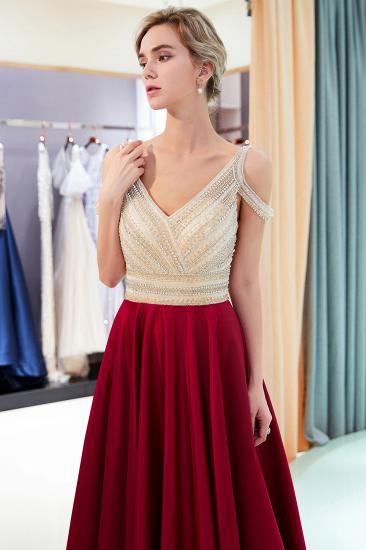 MARIETTA | A-line V-neck Sleeveless Burgundy Crystal Beading Evening Dresses_6