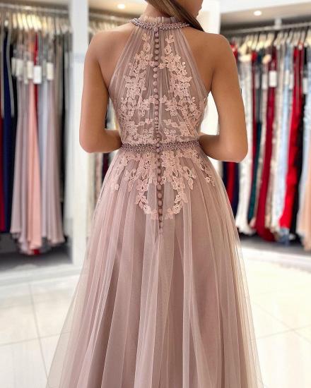Stunning Halter Lace Appliques Tulle Aline Evening Maxi Dress_5