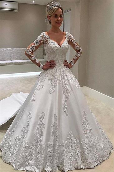 Elegant Long-Sleeves Ball-Gown Appliques Bridal Gown_1