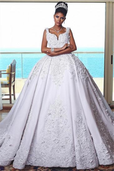 Glamorous Straps Lace Wedding Dresses | 2022 Sleeveless Puffy Ball Bridal Gowns_2