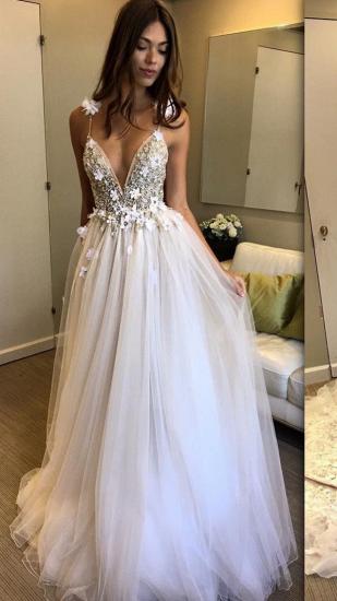 Spaghetti Straps Beads Appliques Sexy Prom Dresses 2022 | V-neck Tulle Sleeveless Cheap Evening Gown