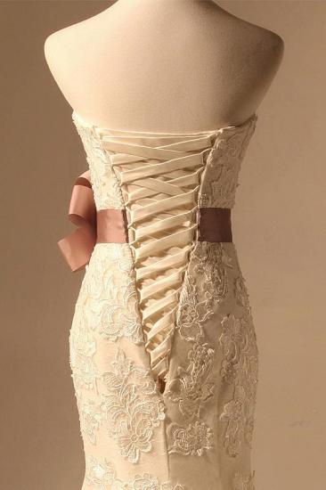 Meerjungfrau-Spitze Elfenbein Brautkleider mit Lace-Up trägerlosen Tüll Beliebtes Brautkleid mit Schleifenblumen_4
