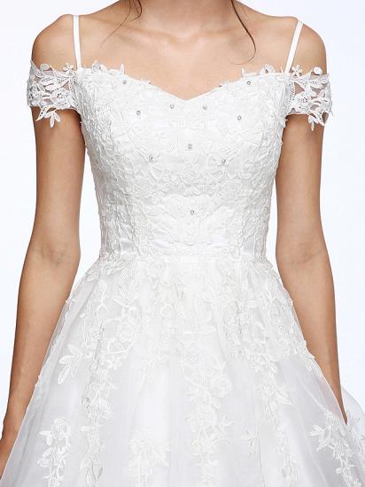 Ball Gown Wedding Dress Off Shoulder Organza Beaded Lace Short Sleeve Bridal Gowns with Court Train_9
