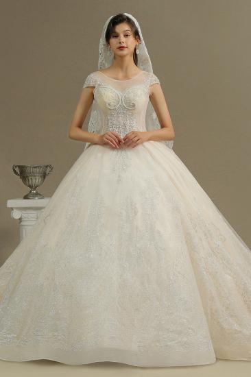 Cap Sleeve Aline Cathedral wedding dress Tulle Lace Appliques Garden Bridal Gown_1
