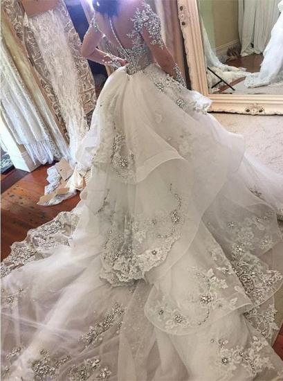 Glamorous Long Sleeves Tulle High Neck Bride Dresses Appliques Wedding Dresses with Detachable Overskirt_4