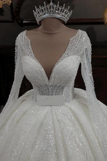 Wunderschönes Aline-Hochzeitskleid mit V-Ausschnitt, Glitzer-Pailletten und Ärmeln_3