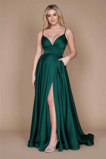 Dark Green Spaghetti Strap Side Slit Evening Dress | Simple Long Prom Dress_1