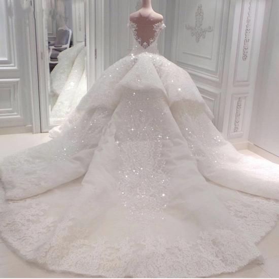 Trägerloses, funkelndes, durchsichtiges Ballkleid-Hochzeitskleid mit luxuriöser Schleppe_3