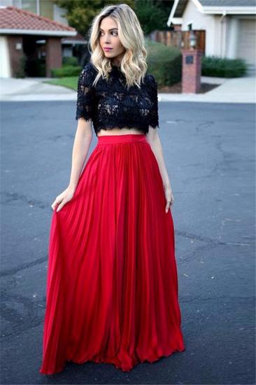 Schöne Spitze Abendkleider Zweiteiliger | Elegante Abendmode Schwarz Und Rot