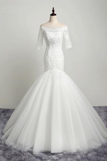 TsClothzone Gorgeous Off-the-Shoulder Tulle Lace Wedding Dress Mermaid Half Sleeves Appliques Beadings Bridal Gowns On Sale