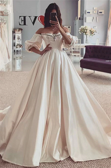 Off-the-shoulder Ivory 1/2 Sleeves Modern Ball Gown Wedding Dresses