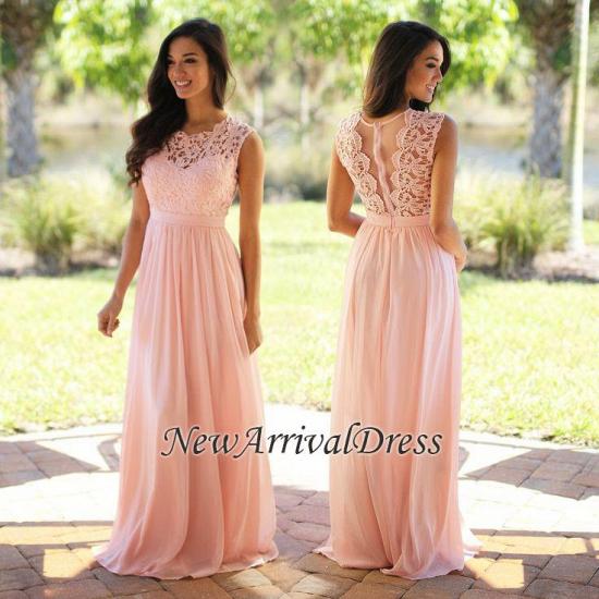 Long Pink Lace Sleeveless Sheer-Back Chiffon Evening Dress_1