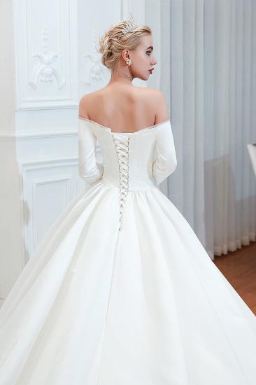 2/3 Langarm Ballkleid Weiß Brautkleid mit weichen Falten | Einfache Luxus-Brautkleider für die Winterhochzeit_4