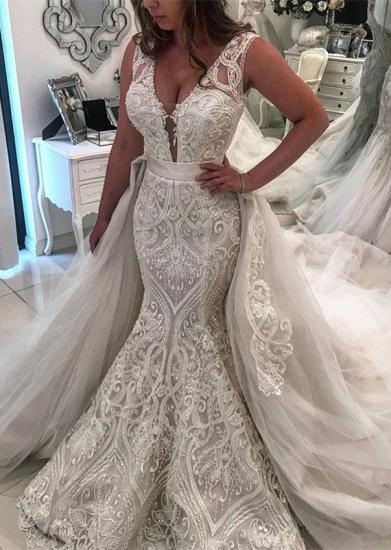 Gorgeous Sleeveless Lace Mermaid Wedding Dress | Over skirt Bridal Gowns