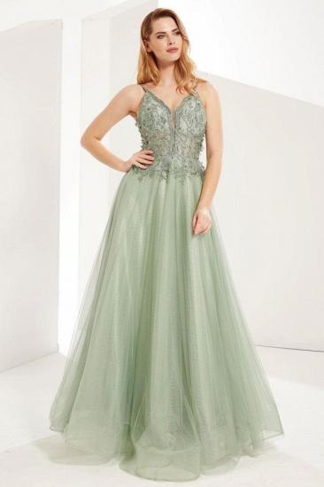 Chic Sleeveless Mint Green Long A-line Evening Party Dress with Beadings