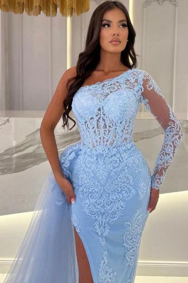 Sexy Evening Dresses Long Blue | Lace prom dresses with sleeves_2