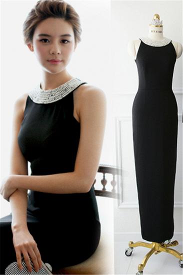 Black Elegant Sexy 2022 Prom Gowns Crystal Floor Length Sleeveless Dresses_1