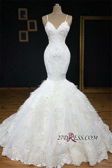 TsClothzone Sexy Spaghetti Straps Sleeveless White Wedding Dresses With Appliques Mermaid Sleeveless Bridal Gowns On Sale_1