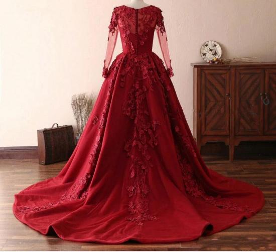 Stunning Red 3D Floral Appliques Aline Evening Party Dress_2