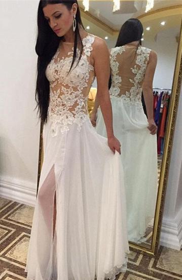 A-Line Sexy Applique Chiffon Prom Dress Beading Cheap Side Slit Formal Occasion Dresses