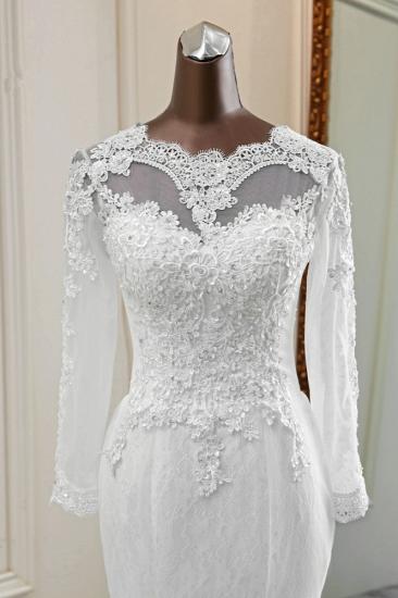 TsClothzone Elegant Jewel Long Sleeves White Mermaid Wedding Dresses with Rhinestone Online_7